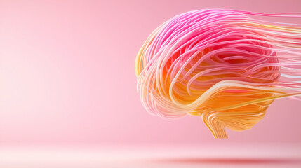 Poster - An intricate abstract representation highlights an AI network that resembles a brain, pulsating with vibrant data streams. The flowing lines in pink and yellow suggest movement and communication