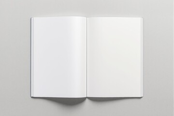 Poster - Open blank book on light grey background.