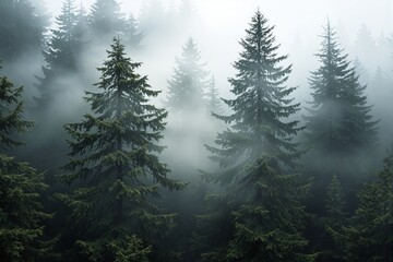 Aufkleber - Evergreen forest in mist.