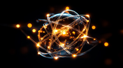 Poster - In a dimly lit setting, an intricate neural network comes alive with luminous threads and radiant particles, embodying the beauty of artificial intelligence and technological advancement