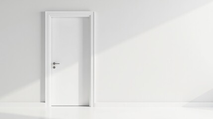 Leinwandbilder - A minimalist interior scene featuring a single white door in a bright room