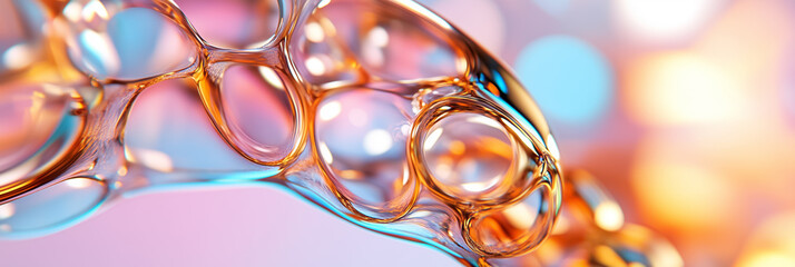 Fototapete - A mesmerizing 3D fractal formation emerges, featuring iridescent translucent elements that mimic organic cells. The delicate interplay of light creates an enchanting visual experience