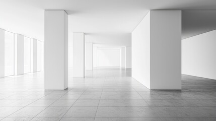  Empty White Tile Floor on White Background