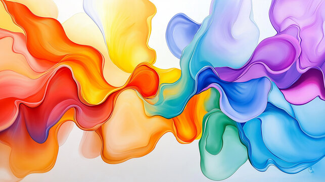 A vibrant and abstract painting that captures the energy and movement of a waterfall, with cascading water and swirling colors