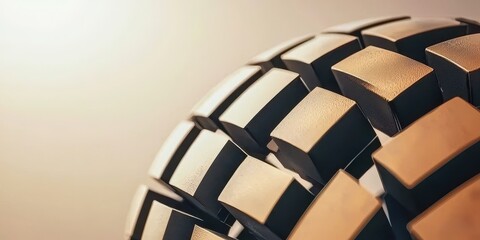 Poster - A close-up of a textured, patterned surface resembling tire tread, showcasing geometric shapes and a warm, neutral background.
