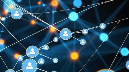 Poster - Connected World: An abstract representation of a complex network, showcasing interconnected nodes, lines, and glowing orbs, suggesting digital connectivity and global relationships.