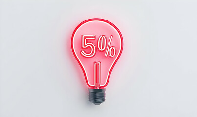 Poster - Neon Light Bulb Shape with Five Percent Sign for Creative Use