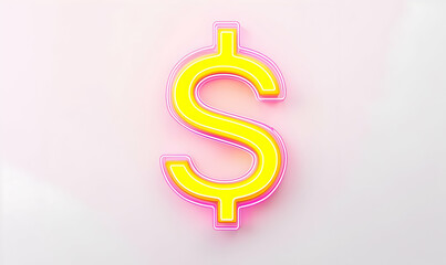 Poster - Bright Neon Dollar Sign Icon on Soft Pink Background for Design Use