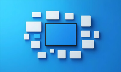 Poster - Modern Minimalist Template Design with White Rectangles on Blue Background