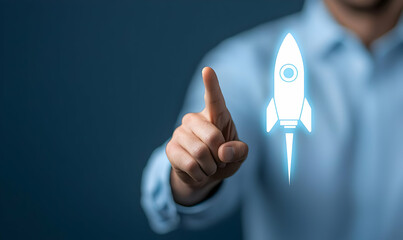 Poster - Digital Concept of Launching a Startup with Businessman Gesture