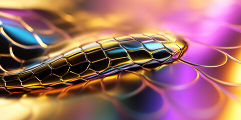 Poster - A mesmerizing surface mimicking snake skin showcases intricate scales that glisten under radiant light, emitting vibrant colors and an alluring glossy finish