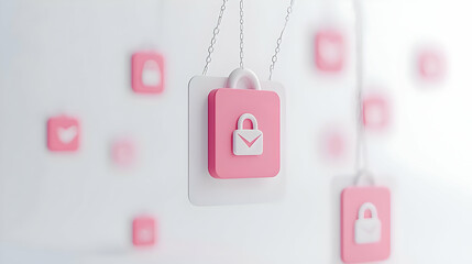 Poster - Modern Pink Email Security Icons on a White Background