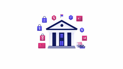 Poster - Modern Financial Institution with Digital Services and Security Elements