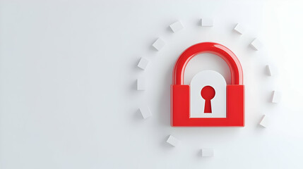 Poster - Red Lock on White Background Representing Security and Safety Concepts