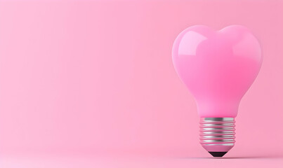 Poster - Pink Heart-Shaped Light Bulb on Soft Pink Background for Inspiration