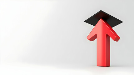 Poster - Red Upward Arrow with Black Tip on Bright Minimalist Background