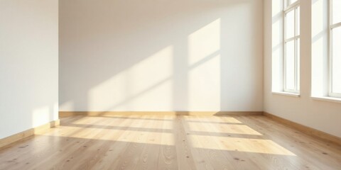 Aufkleber - Sunlit Empty Room with Light Wooden Floor and White Walls Ideal for Home Staging or Interior Design Projects