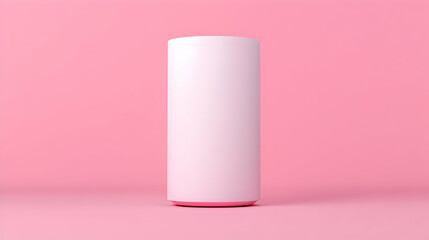 Poster - Minimalist White Cylinder on Soft Pink Background in a Studio Setting
