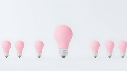 Poster - Pink Light Bulbs on White Background for Creative Visual Concepts