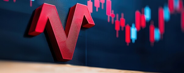 Poster - A bold red letter 'V' stands against a digital graph, symbolizing market trends and financial growth in a modern trading environment.
