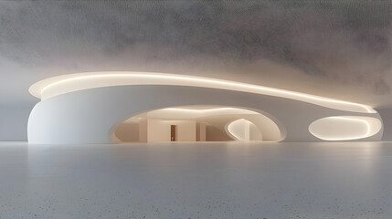 Poster - Modern Architectural Interior with Soft Curves and Ambient Lighting