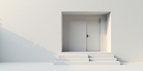 Poster - Simple White Doorway Entrance with Steps and Subtle Shadow