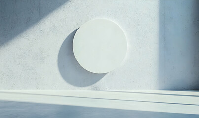 Poster - Minimalist White Circle on Wall with Soft Shadows in Bright Room