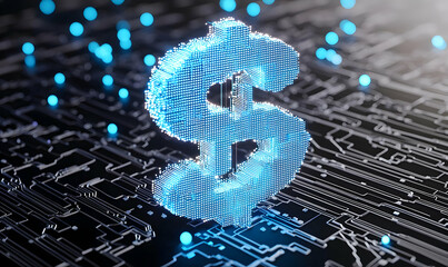 Poster - Digital Dollar Sign Isolated on Circuit Board Background for Finance