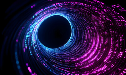 Poster - Colorful Light Tunnel with Digital Particles in Blue and Pink