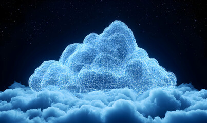 Poster - Digital Cloud Forming from Blue Connecting Lines in Starry Sky