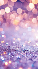Wall Mural - Abstract festive silver soft purple background with glitter sparkle, bokeh effect for design, card, wallpaper, poster, flier ect. Spring delicate pastel tones seasonal illustration in realistic style.