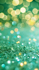 Wall Mural - Abstract festive silver soft green background with glitter sparkle, bokeh effect for design, card, wallpaper, poster, flier ect. Spring delicate pastel tones seasonal illustration in realistic style.