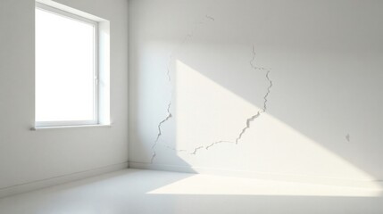 Aufkleber - Sunlit Room Corner with Wall Cracks Showing Need for Repair