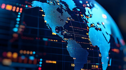 Poster - Digital Globe with Data Visualization of North and South America