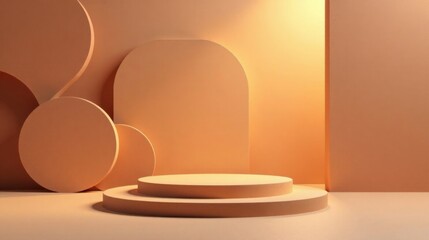 Leinwandbilder - Abstract Minimalist Product Display Platform with Warm Tones and Geometric Shapes