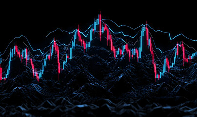 Poster - Abstract Stock Market Chart with Neon Lines and Dark Background