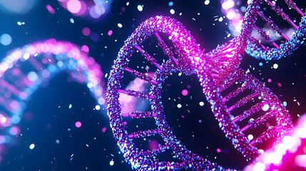 Poster - Vibrant DNA Helix in Colorful Background with Sparkling Elements