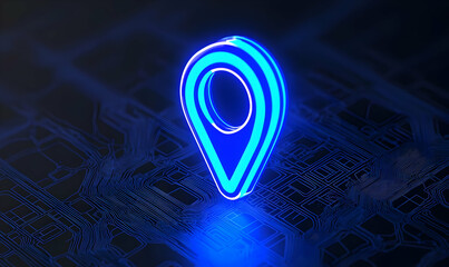 Poster - Blue Map Pointer Icon on a Digital Background for Navigation Use