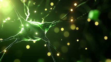 Poster - In a dark ambiance, a vibrant artificial intelligence neural network glows with intense light, its intricate structure shimmering amidst radiant particles, evoking a sense of wonder and discovery
