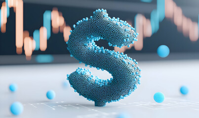 Poster - Blue Dot Currency Symbol with Financial Graph Background Illustration