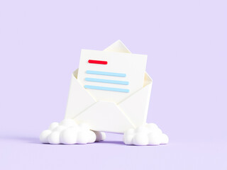 Poster - white envelope with message on clouds: a 3d render