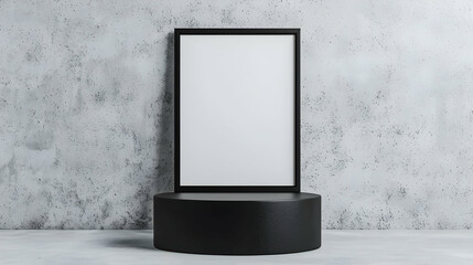 Poster - Minimalist Black Frame on Round Dark Surface with Concrete Background