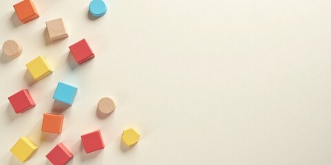 Aufkleber - Brightly Colored Wooden Blocks Scattered on a Pale Surface, Leaving Ample Copy Space for Your Text or Design