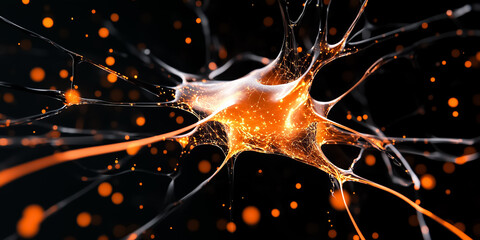 Poster - An abstract representation showcases a network that mimics the complexity of a brain, highlighted by vibrant data streams pulsating and moving, reflecting technological evolution and intelligence