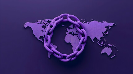 Poster - Purple Chain Symbolizing Connectivity around World Map Design
