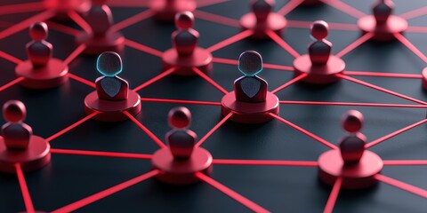 Aufkleber - A close-up of interconnected figures representing a network, highlighted by red lines, illustrating social or digital connections.