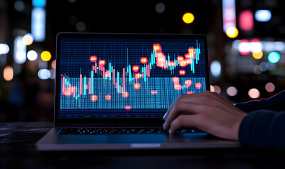 Poster - Person Analyzing Financial Data on Laptop Screen at Night