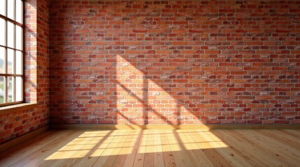 Aufkleber - Sunlit Room with Brick Wall and Wooden Floor A Versatile Space for Design and Architectural Inspiration