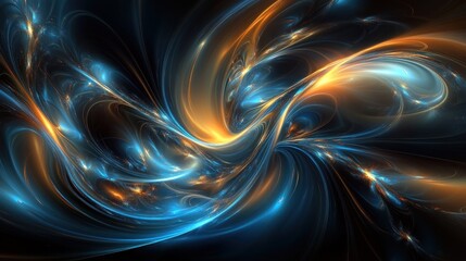 Fototapete - An abstract swirl of blue and orange light creating a dynamic, fluid composition.
