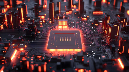 Poster - Futuristic Circuit Board with Glowing Elements and Complex Design
